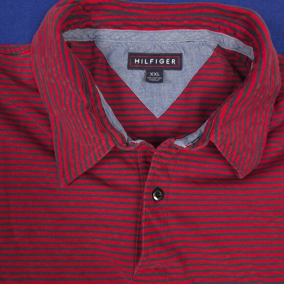 Tommy Hilfiger Mens Red & Black Striped Polo Shirt XXL 100% Cotton Rare Tag - Picture 2 of 7